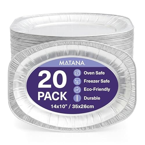 Image of MATANA 20 Large Aluminium Foil Platters, 14" (35x26cm) – Disposable & Reusable Serving Trays with Raised Edges & Extra Depth – Oven & Freezer Safe Buffet Platters for Party Food, Christmas & Catering