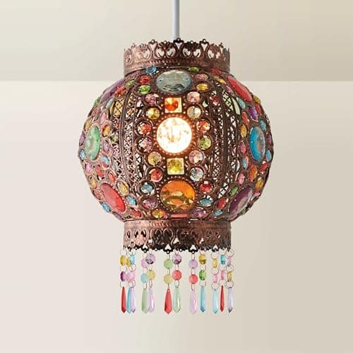 Image of MiniSun | Bazaar Style Chandelier with Multi-Coloured Acrylic Jewel Droplets | Pendant Lights, Home Décor & Improvement Essential | 26cm Shade Width