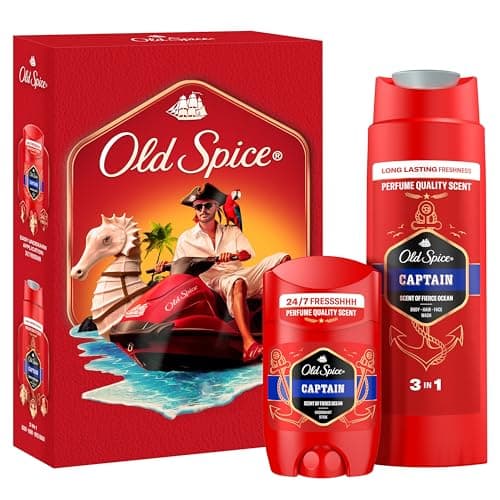 Image of Old Spice Captain Gift Set for Men with Captain Deodorant Stick and Shower Gel, 24/7 Fressshhh with Daily Use, Long Lasting Perfume Quality Scent
