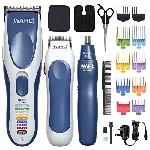Image of Wahl Colour Pro Cordless 3‑in‑1 Hair Cutting Kit - Rechargeable Hair Clipper with Colour‑Coded Combs, Battery Trimmer & Nose/Ear Hair Remover, 60‑Min Cordless Use
