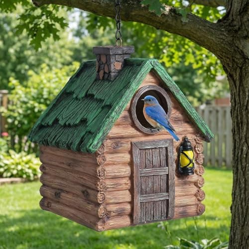 Image of DEWEL Bird House for Outdoor, Waterproof Resin Bird Box Bird Houses for Garden, Rustic Bird Nesting Box Garden Decor, Hanging Bird House for Small Wild Birds Bluebird Robin Sparrow, Best Gift Choice