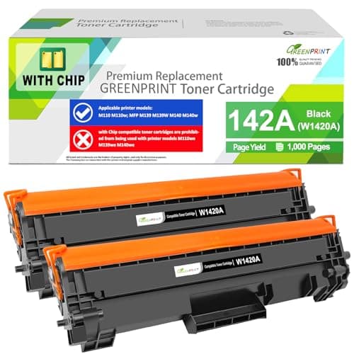 Image of WITH CHIP 142A W1420A Compatible Toner Cartridge 1000 Pages Standard Capacity 2 Blacks for H P LaserJet Printers M110 M110w M139 M139w M140 M140w【 Can't Work with H P + Printer Model End with "e" 】
