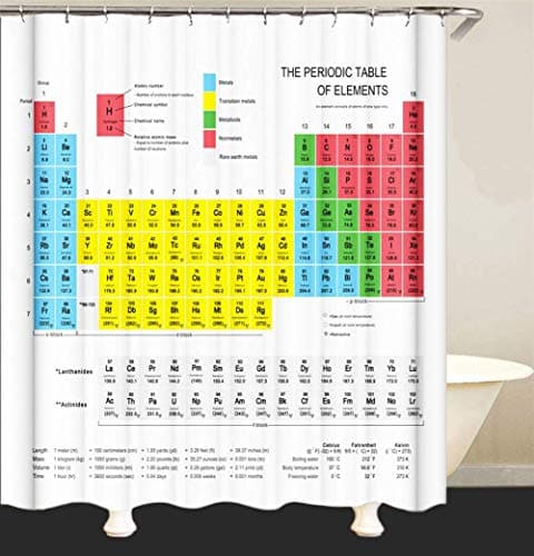 Image of Linian Periodic Table of Elements Shower Curtain with 12 Hooks for Bathroom