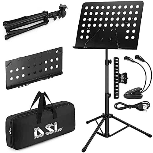 Image of DSL Music Stand - Music Stands for Sheet with Carrying Bag - Metal Sheet Music Stand Foldable with Tripod Base - Black