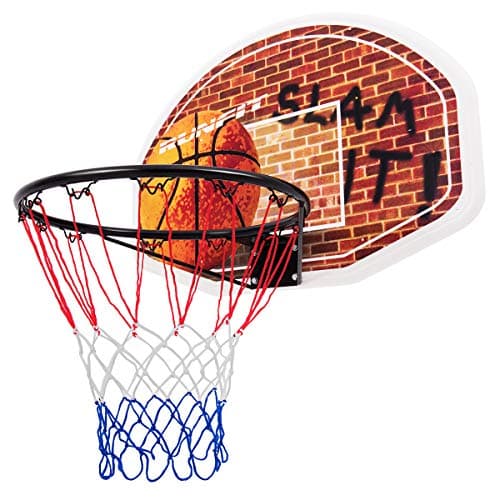 Image of COSTWAY Wall Mounted Basketball Hoop, Mini Basketball Backboard Net Set, Indoor Outdoor Hanging Basket for Kids Adults
