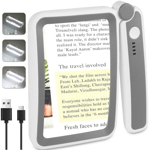 Image of Tobegiga 5X Magnifying Glass with Light, Upgraded Large Magnifying Glass for Reading, LED Dimmable, Rechargeable, Lightweight Handheld Magnifier for Seniors Reading Books, Newspaper, Small Print