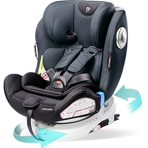 Image of globalkids Safety Baby Car Seat with Isofix and Top Tether, 360 Degree Rotating Child Seat for All Group 0-12 Years Old (up to 36kg), Black (2022 Edition)
