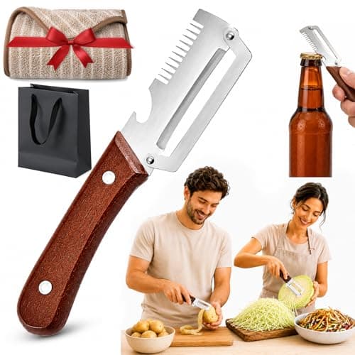 Image of Elite Gourmet Peeler, 3-in-1 Elite Peeler Shredder & Julienne Peeler & Bottle Opener, Multifunctional Vegetable Peeler, Stainless Steel Peeler Knife Kitchen Tool for Fruits & Vegetables (1, Brown)