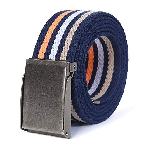 Image of Mile High Life Canvas Web Belt | Cut to Fit Up to 52" | Flip-Top Matte Silver Nickel Buckle 12 Colors-(Navy White)