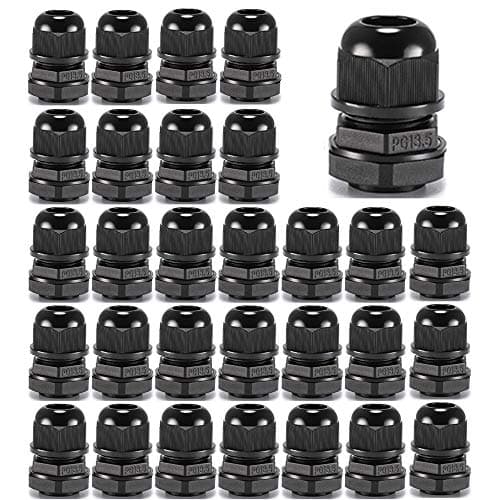 Image of Gebildet Cable Gland, PG13.5 Plastic IP68 Waterproof Adjustable 6.0-12mm Cable Gland Joint with Gaskets, M20x1.5 Wire Connector, Wire Protector (Pack of 30, Black)