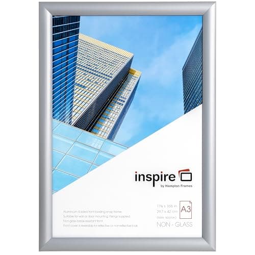 Image of inspire by Hampton Frames | Snap Frame | A3 (30x42cm), Silver, Rectangular, Acrylic Front | Easy Poster Change, Wall Mountable, Non-Glass Display | Modern Photo Frame Decor