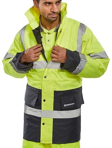 Image of BEESWIFT HI-VIS Fleece Lined Traffic Jacket Saturn Yellow/Navy S