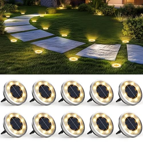 Image of Solpex Solar Lights Outdoor Garden, Solar Powered Ground Lights, IP65 Waterproof Garden Lights for Yard, Patio, Pathway (Warm White,10 Pack)