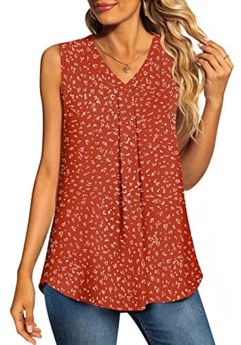Image of Aodemo Women's Vests Summer Ladies Pleated Tops Blouses Shirts Loose Sleeveless Tank Top Chiffon Vest for Work XL, Orange Red Dot