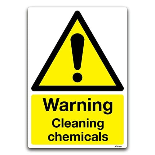 Image of Pack of 2 Warning Cleaning chemicals Safety Sign 15x20cm - Self-adhesive vinyl hazard sticker for COSHH - Workplace Compliance Signs