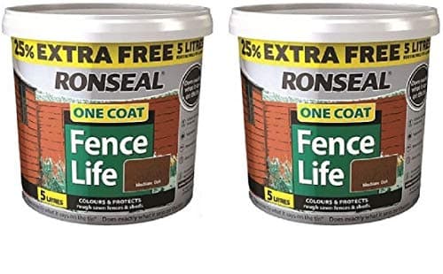 Image of Ronseal 5L One Coat Fence Life Fence Paint Bundle Deal 2 for 49.99-2 x 5L tubs = 10L - Medium Oak