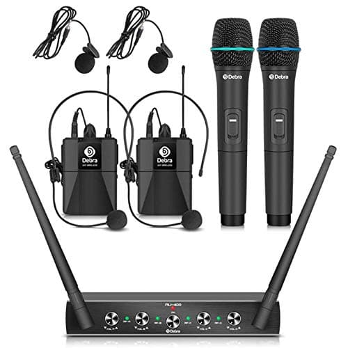 Image of Audio Pro UHF 4-Channel Wireless Mic System, Handheld, Lavalier & Headset, Metal Receiver for Karaoke, Church, Party (Set A with 2 Handheld & 2 Bodypack)