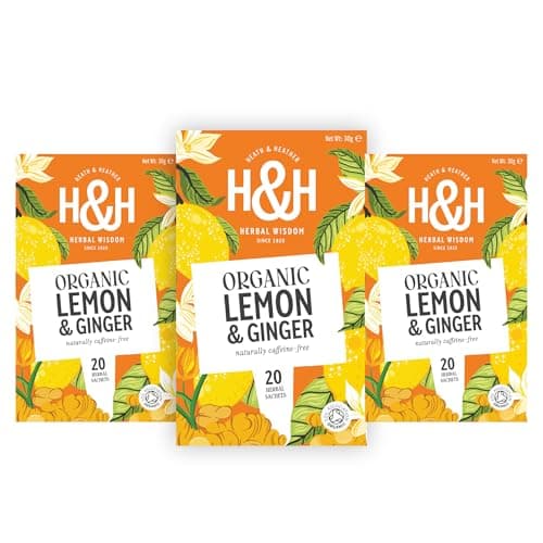 Image of Heath & Heather Organic Lemon & Ginger Tea Bags – 3-Pack Gift Set | Zesty Lemon Tea with Warming Ginger | Caffeine-Free Lemon and Ginger Herbal Tea