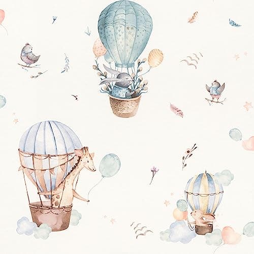 Image of Rasch Light Non-Woven Wallpaper with Children's Motifs in Blue, 10.05 m x 0.53 m