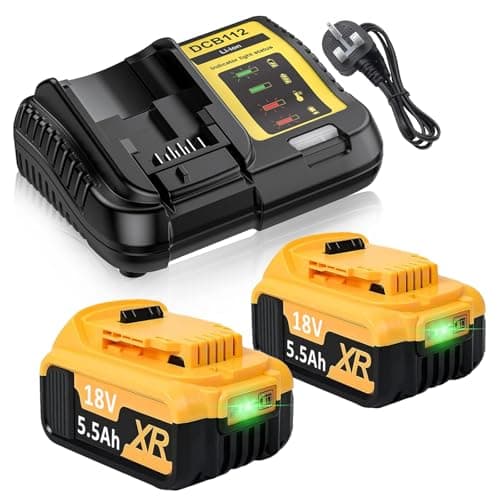 Image of 2X 18V 5.5Ah DCB182 Li-Ion replacement battery for Dewalt 18v Battery Charger Set Compatible with DCB180 DCB181 DCB182 DCB184 DCB185 DCB201 DCB204, for 18v Tools