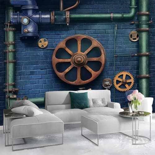 Image of Wallpaper Steam Punk Mechanical Elements pohot Wallpaper 200 x 140 cm Wallcoverings for Bedroom Living Room TV Backdrop Kitchen Cool Colors Copper Green