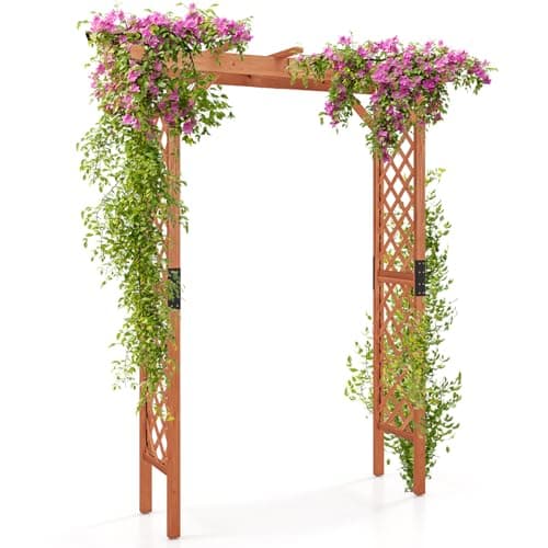 Image of GiantexUK Wooden Garden Arch, Entryway Trellis Pergola Arbour, Outdoor Yard Lawn Plant Climbing Archway for Wedding Ceremony Party Decoration (152 x 80 x 215cm)