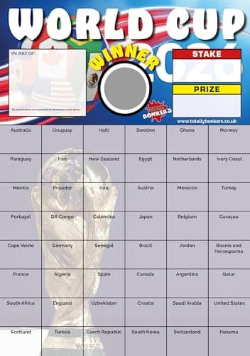 Image of Totally Bonkers - Football World Cup 2026 (48) Fundraising Scratch Cards - 48 SQUARE - A5 (210x148mm) - 5 Pack - TB0145 - Blind Card