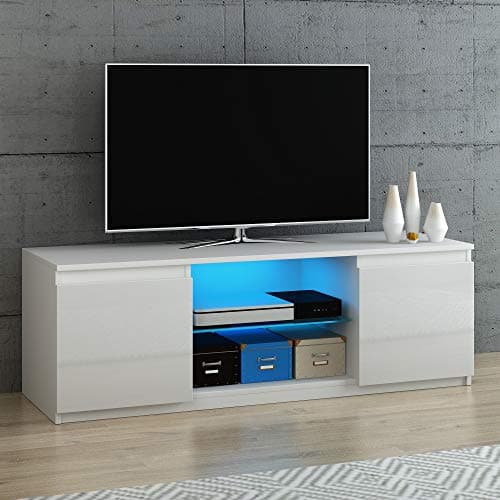 Image of Panana Modern TV Unit Stand Cabinet Sideboard High Gloss 2 Doors with RGB LED Lights & Glass Shelf,120cm x 40cm x 40cm