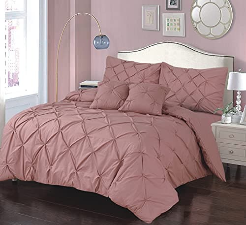Image of Pintuck Duvet Set Eliza Bedding Hand Stitched 68-Pick Fibre 50/50 Polycotton Machine Washable (Soft Pink, King)