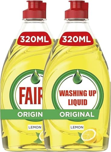 Image of Fairy Lemon Washing Up Liquid 2 Pack 320ml Powerful Grease Cutting Dishwashing Liquid Long Lasting Suds Tough on Grease Gentle on Hands Concentrated Formula Fresh Lemon Scent Kitchen Essential