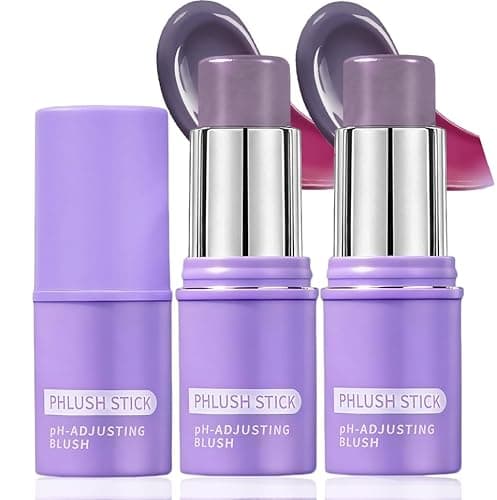 Image of 2Pcs Cream Blush Stick,PH Color Changing Pink Blush Stick,Face Hydrating Multiuse Blush for Cheeks and Lips Make up,Long Lasting Fresh Faced Glow Balm
