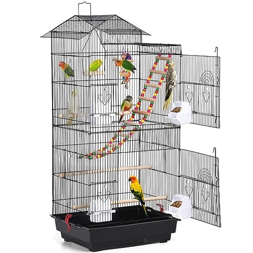Image of Yaheetech Bird Cage 99cm Roof Top Parrot Cage Metal Budgie Cage for Canary/Cockatiel/Parakeet Black