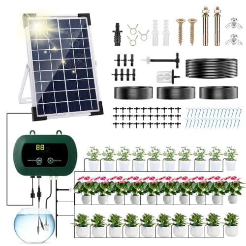 Image of Anpress Automatic Watering Irrigation System 5W Solar Micro Drip Irrigation Kit Auto DIY Watering System with 30Pots and 10 Timing Modes for Plants on The Balcony, in The Plant Bed and Green House