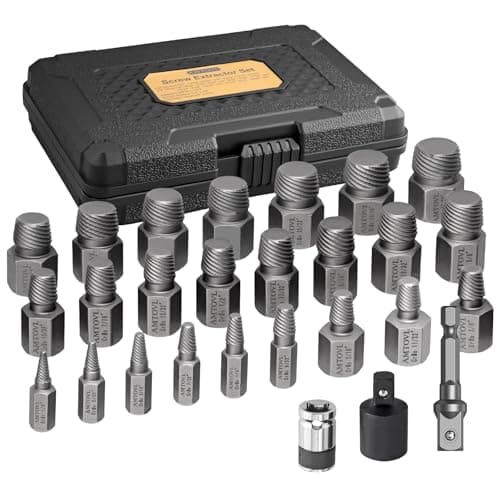 Image of AMTOVL 24-Piece Screw Extractor Set - Easy Out Bolt Remover Kit with 3 Adapters. Compatible with 1/2" & 3/8" Hex Drives. Remove Stripped, Broken, or Rusted Bolts & Screws