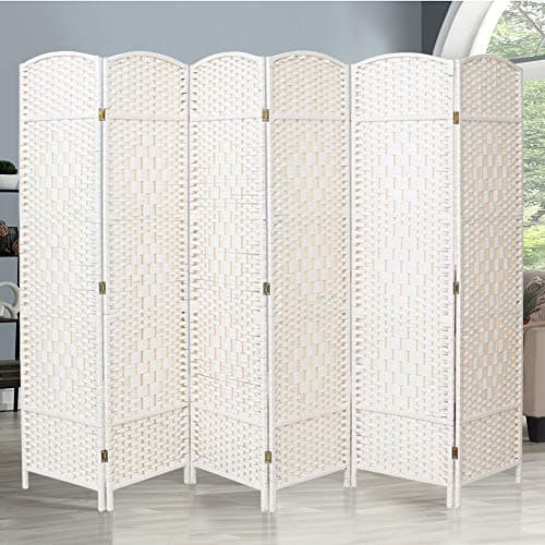 Image of Warmiehomy Room Divider Free Standing Privacy Screen 240cm(L) x 170cm(H) White Wicker Folding Room Screen for Home Living Room Bedroom Office Lobby, Block the View to Protect Privacy, 6 Panel