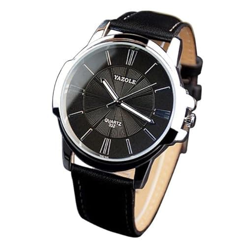 Image of Luxury Stainless Steel Band Leather Men Watch Dial Quartz Wrist Sport Women's Watch Inexpensive Watches for Men (黑色,Black 棕色,Brown, One Size)