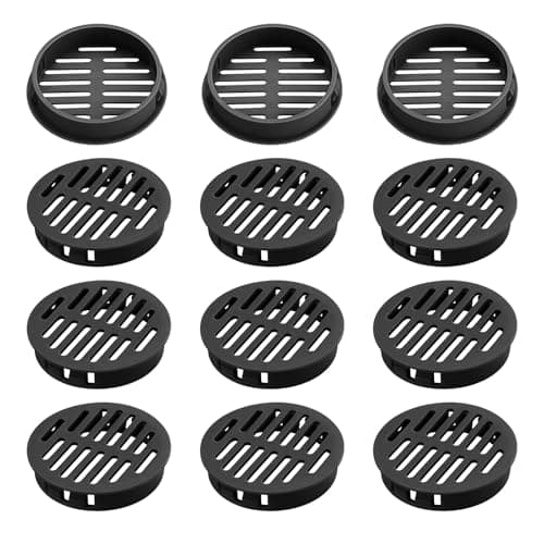 Image of 12PCS Round Soffit Vents, 50mm/2" Soffit Vent Cover Plastic, Circular Air Vent Grille Flows Air for Bathroom Home Office Kitchen Cabinet (Black)