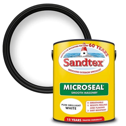 Image of Sandtex Smooth Masonry Paint - Pure Brilliant White - 1L | Ultra Smooth Finish for Exterior Walls, Brick, and Concrete | Long-Lasting, Dirt-Resistant & Weatherproof Masonry Coating |