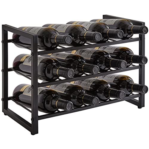Image of IBUYKE Metal Wine Rack, 12 Bottles Stackable Wine Organizer, Liquor Bottle Holders, 3 Tier, Inserts for Cabinet, Countertop, Pantry, Bar, Small Space, Study Steel Wine Bottle Organizer TMJ906H