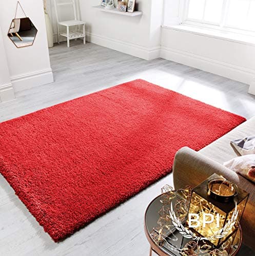 Image of BPIL Large & Small Modern Non-Shedding Shaggy Rug, Soft Thick Pile, Rectangle, 60x110cm, Red - Machine Washable Area Rug for Bedrooms, Living Rooms, and Kids' Rooms - Polypropylene Material