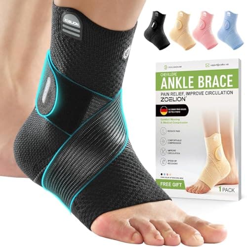 Image of ZOELION Ankle Support with Removable Unique Fishnet Strap, 3D Knit Actively Breathable Ankle Compression Support, Ankle Support for Ligament Damage, Achilles Tendonitis, Pain Relief &Recovery,Black/L