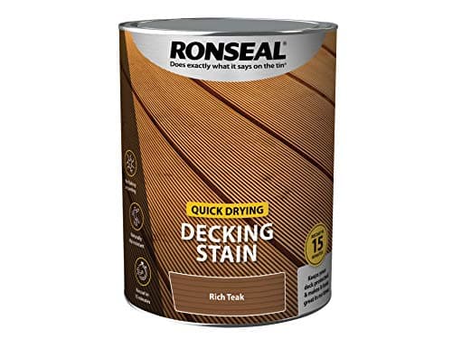 Image of Ronseal Quick Drying Decking Stain – Rich Teak, 5L, Recoat in 15 Minutes, Slip Resistant Finish, No Flaking or Peeling, Easy Reapply for Exterior Decking, DIY and Garden Use