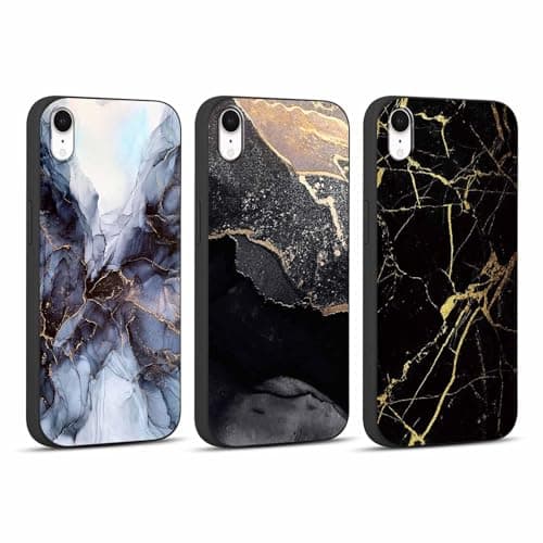 Image of Foonary 3 Pack Print Phone Case Compatible with iPhone XR 6.1", Ultra Slim Fit Soft Silicone with Marble Design Aesthetics Pattern, Shockproof Bumper Protector Black Matte Cover