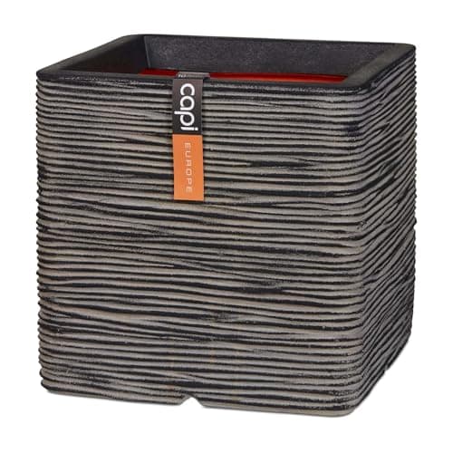 Image of CAPI EUROPE - Planter square Rib NL - 50x50 - Anthracite - Opening Ø42 - Pot for indoor and outdoor use - Shatterproof - 100% recyclable - KOFZ904
