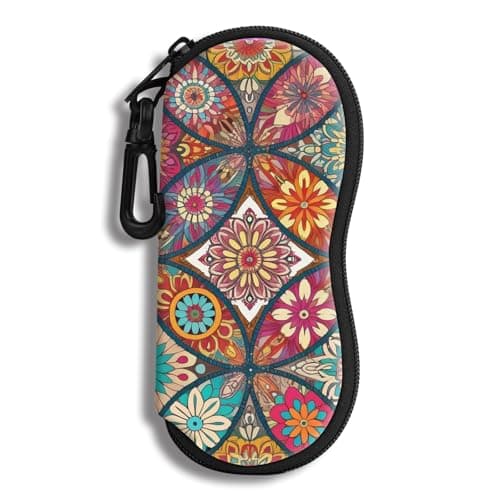 Image of Hion Eyeglass Case Sunglasses Soft Pouch with Belt Clip Ultra Light Neoprene Zipper Eyeglass Case Printed Sunglass Bag for Stylish Portable Travel Glasses Casefor Men & Women(Mandala)