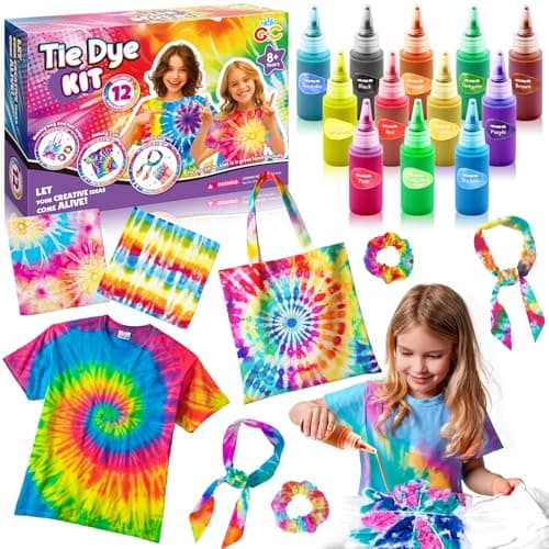 Image of G.C Tie Dye Kit Kids & Adults with White T Shirt Canvas Bag Kerchief 12 Colors Powder, Creative Arts and Crafts Tie-Dye Kits Gifts Groups Activity for Girls Boys