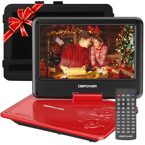 Image of DBPOWER 11.5" Portable DVD Player, 5-Hour Built-in Rechargeable Battery, 9" Swivel Screen, Support CD/DVD/SD Card/USB, Remote Control, 1.8 Meter Car Charger, Power Adaptor and Car Headrest (Red)