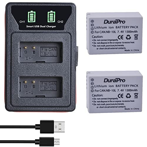 Image of DuraPro 2Pcs 1300mAh NB-10L NB 10L Battery Pack + Slim LED Built-in USB Dual Charger Replacement for Canon G1X G15 G16 SX40HS SX50HS SX60HS SX40 SX50 SX60 HS Cameras