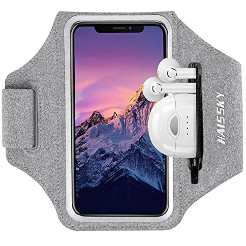 Image of HAISSKY Running Armband with Earbuds Bag Running Phone Holder for iPhone 17 Pro Max/16 Pro/15 Pro Max/14/13 Pro/12/11 Plus Sports Arm Phone Holder with Zipper Pocket for Phones up to 6.9"