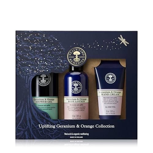 Image of Neal's Yard Remedies Uplifting Geranium & Orange Gift Set, With Shower Gel, Body Lotion & Hand Cream, Vegan & Cruelty-Free, Set of 3